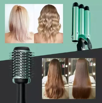 Combo Cepillo Secador Alisador + Rizadora 3 Tubos – Shine Therapy con Aguacate y Macadamia