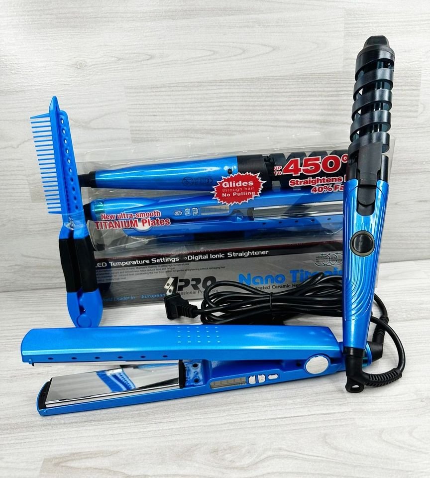 Combo Nano Titanium + Cepillo Secador Voluminizador NUBE One-Step – Plancha, Rizador y Cepillo 3 en 1