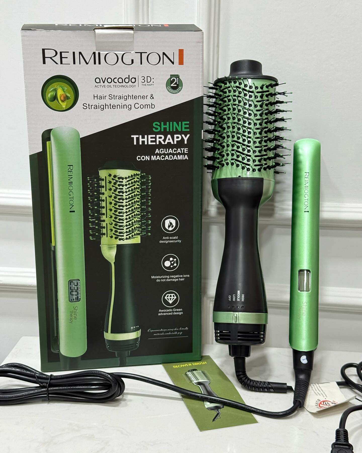 Combo Plancha Alisadora + Cepillo Secador Alisador 3 en 1 – Aguacate Shine Therapy