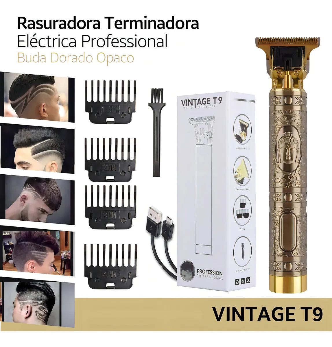 Máquina Patillera Vintage T9 Buda – Inalámbrica y Resistente al Agua