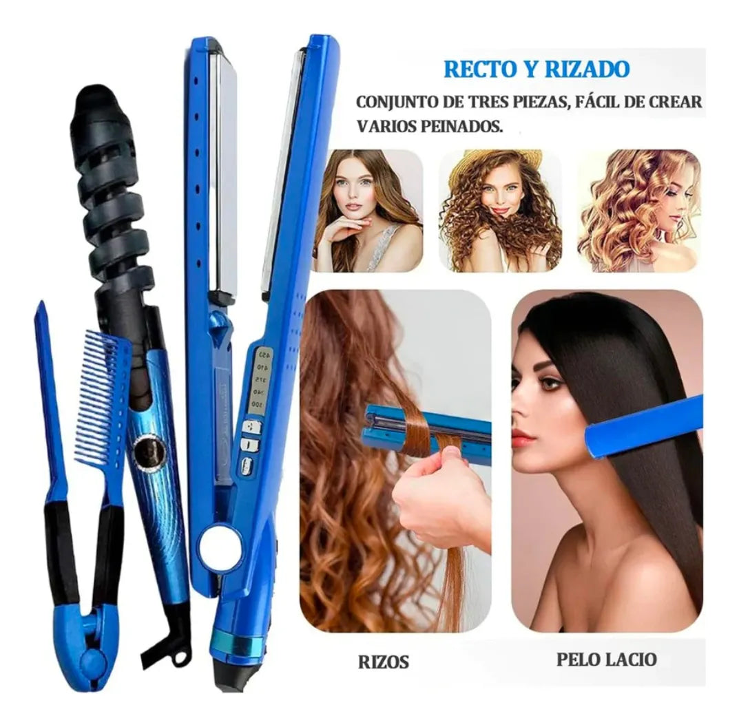 Combo Nano Titanium + Cepillo Secador Voluminizador NUBE One-Step – Plancha, Rizador y Cepillo 3 en 1