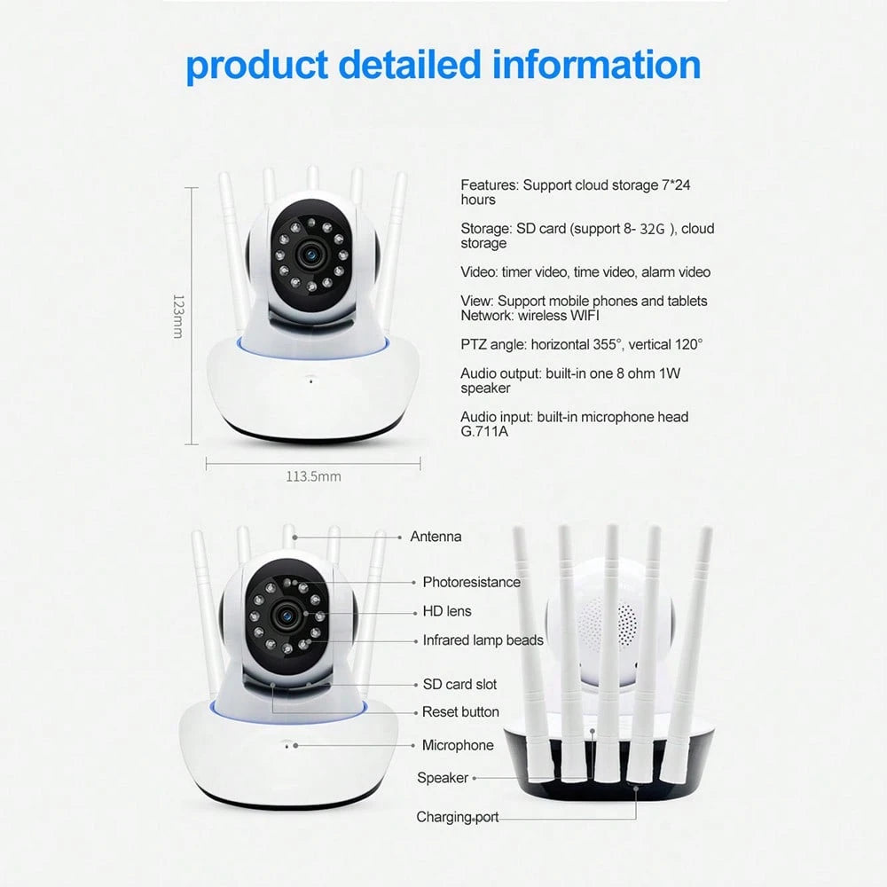 Cámara de Seguridad Wi-Fi Inteligente con 5 Antenas y Visión Nocturna