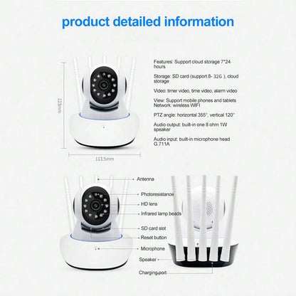Cámara de Seguridad Wi-Fi Inteligente con 5 Antenas y Visión Nocturna