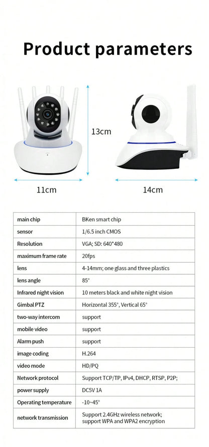 Cámara de Seguridad Wi-Fi Inteligente con 5 Antenas y Visión Nocturna