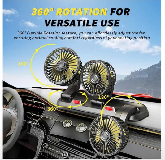 Ventilador de Coche 3 Cabezas con Montaje en Rejilla de Aire – USB 5V, 2 Velocidades y Giro 360°