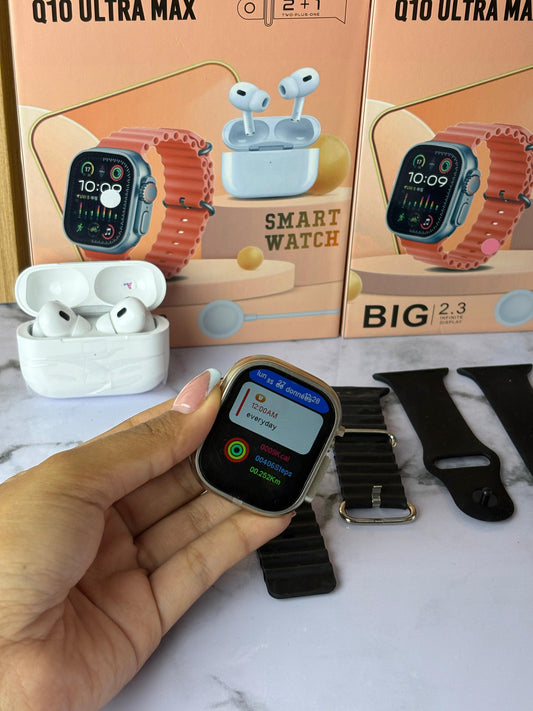 Combo Q10 Ultra Max Smartwatch + AirPods 2 + 2 Pulsos de Obsequio
