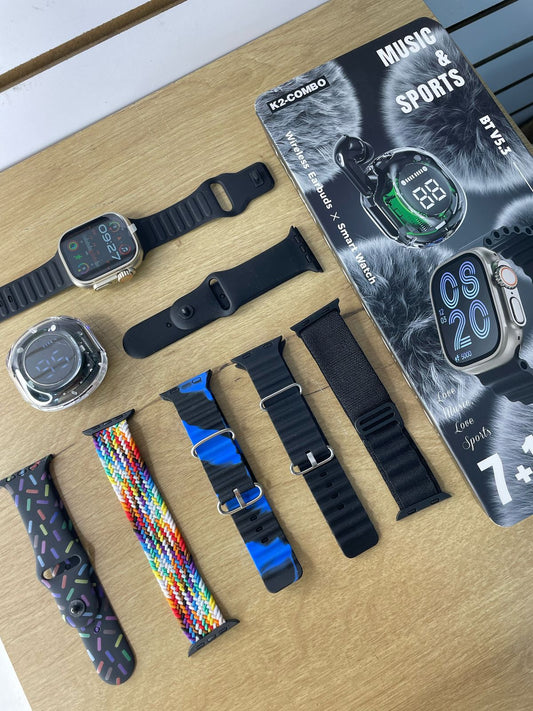 Combo Smartwatch K2 + 7 Correas + Auriculares Gamer UltraPods Pro