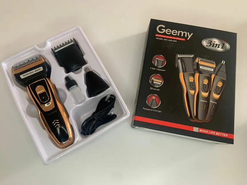 Máquina Afeitadora Eléctrica 3 en 1 Gemei GM-595 Recargable – Barba, Cabello y Vello Facial