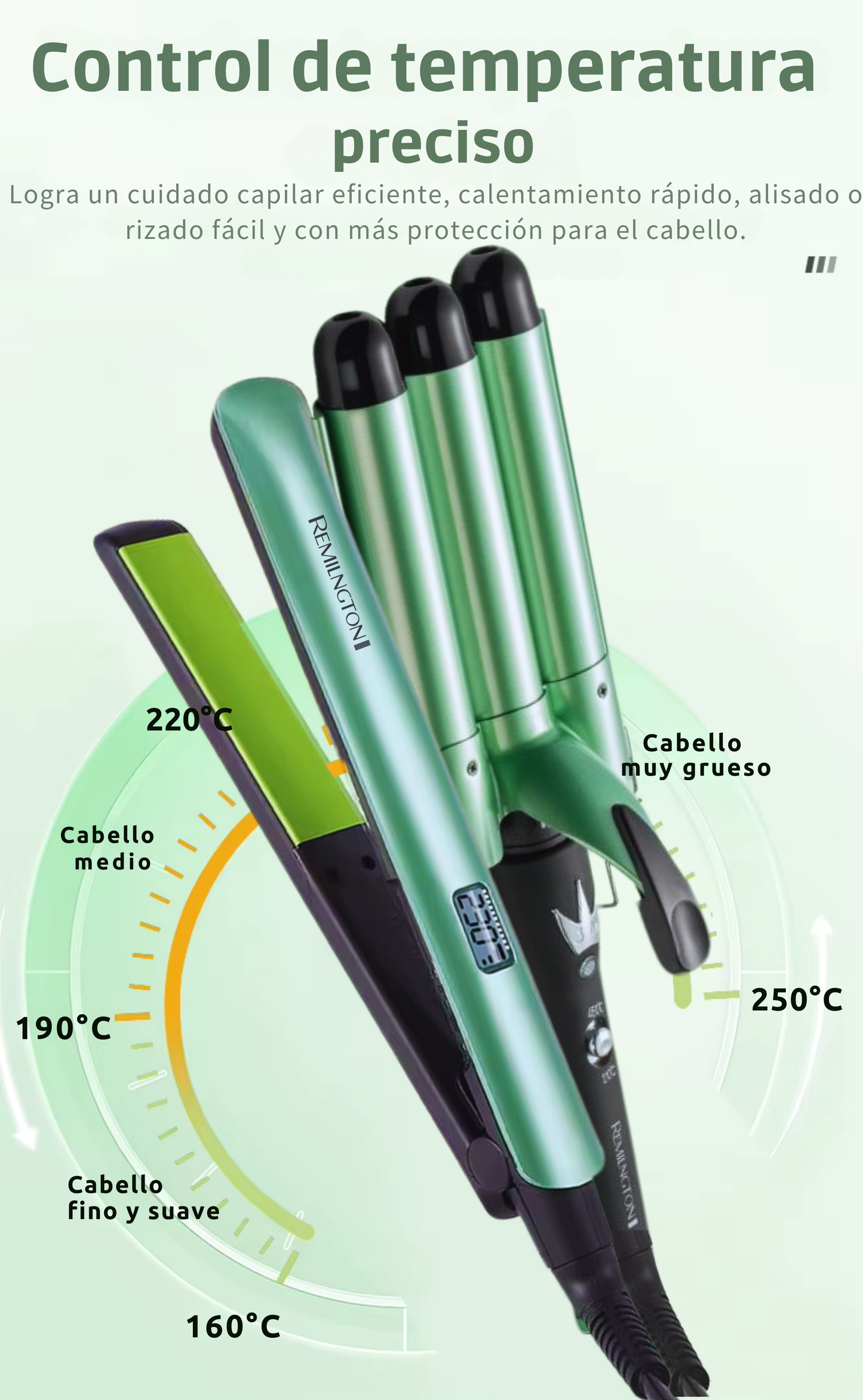 Combo Remington Plancha Alisadora & Rizadora de 3 Barriles SD08 – Shine Therapy con Aguacate y Macadamia