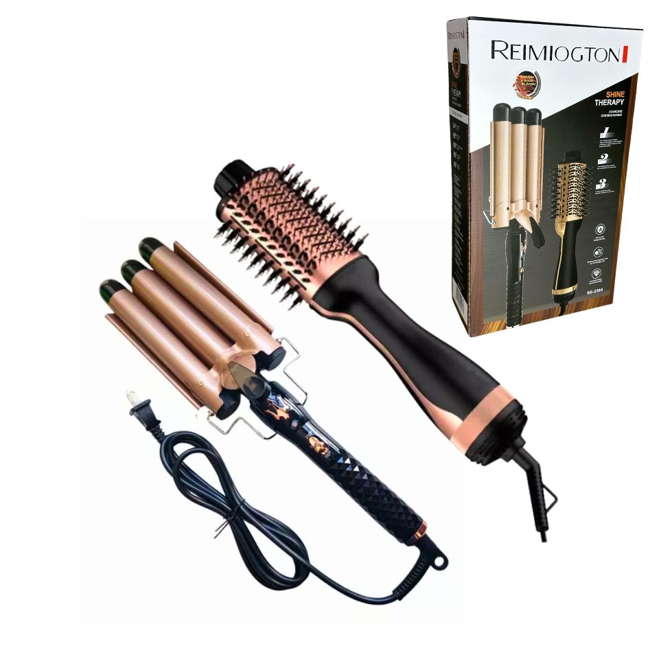 Combo Keratina Cepillo Secador Alisador 3 en 1 + Rizadora Ondas de Sirena (3 Barriles) – Tecnología Keratina Therapy &amp; Ionic Care